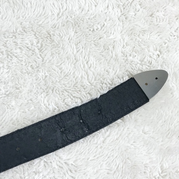 ✦SOLD ✦ Genuine Leather Belt Black Studded Wings Stars - Picture 9 of 9